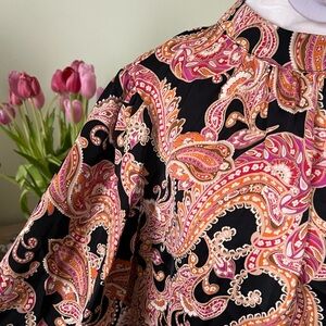 WHO WHAT WEAR Paisley Print Ruched Smock Long-Sleeve Flowy Mockneck Blouse XXL